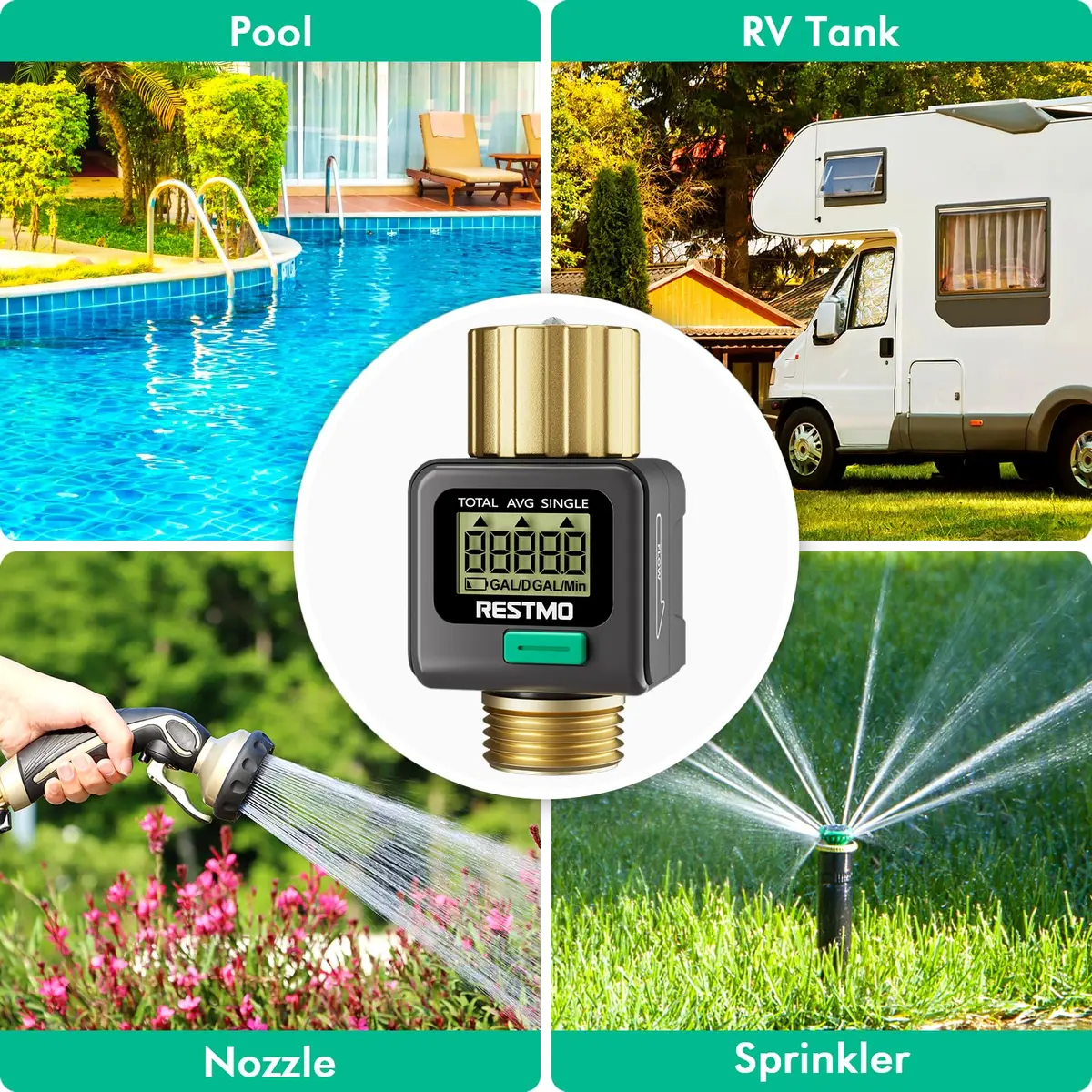 Restmo Water Flow Meter 2 Pack | 0.3-12 GPM (1-45.5 LPM) Flow Rate, 99999 Gal (99999 L) Max Consumption, IPX6 Waterproof - view 7