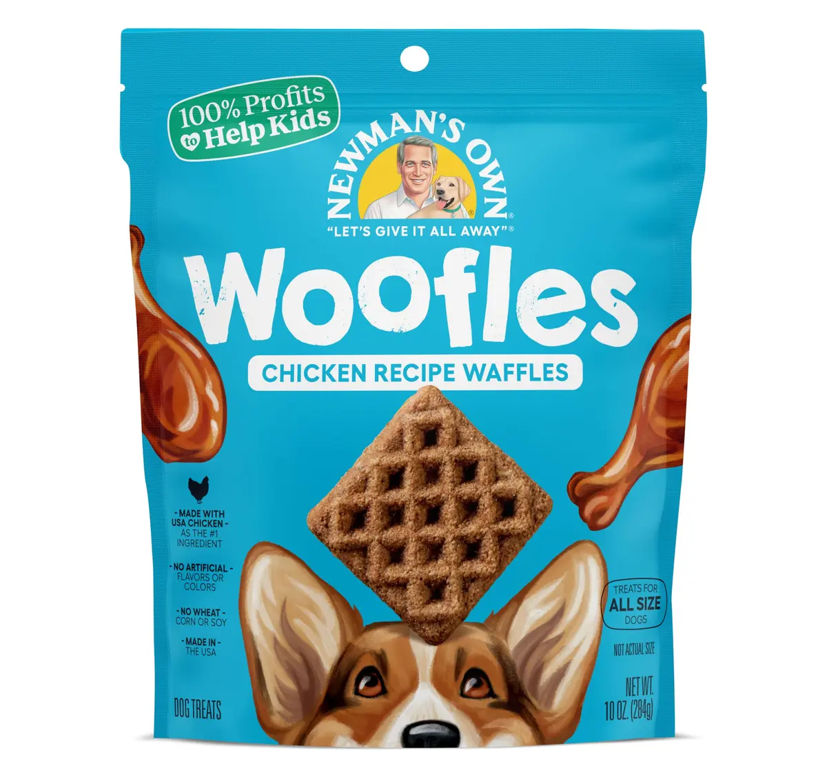 Newman's Own Chicken Recipe Woofles Waffle Dog Treats 10 oz | Wholesome U.S. Chicken Dog Snacks - main product image