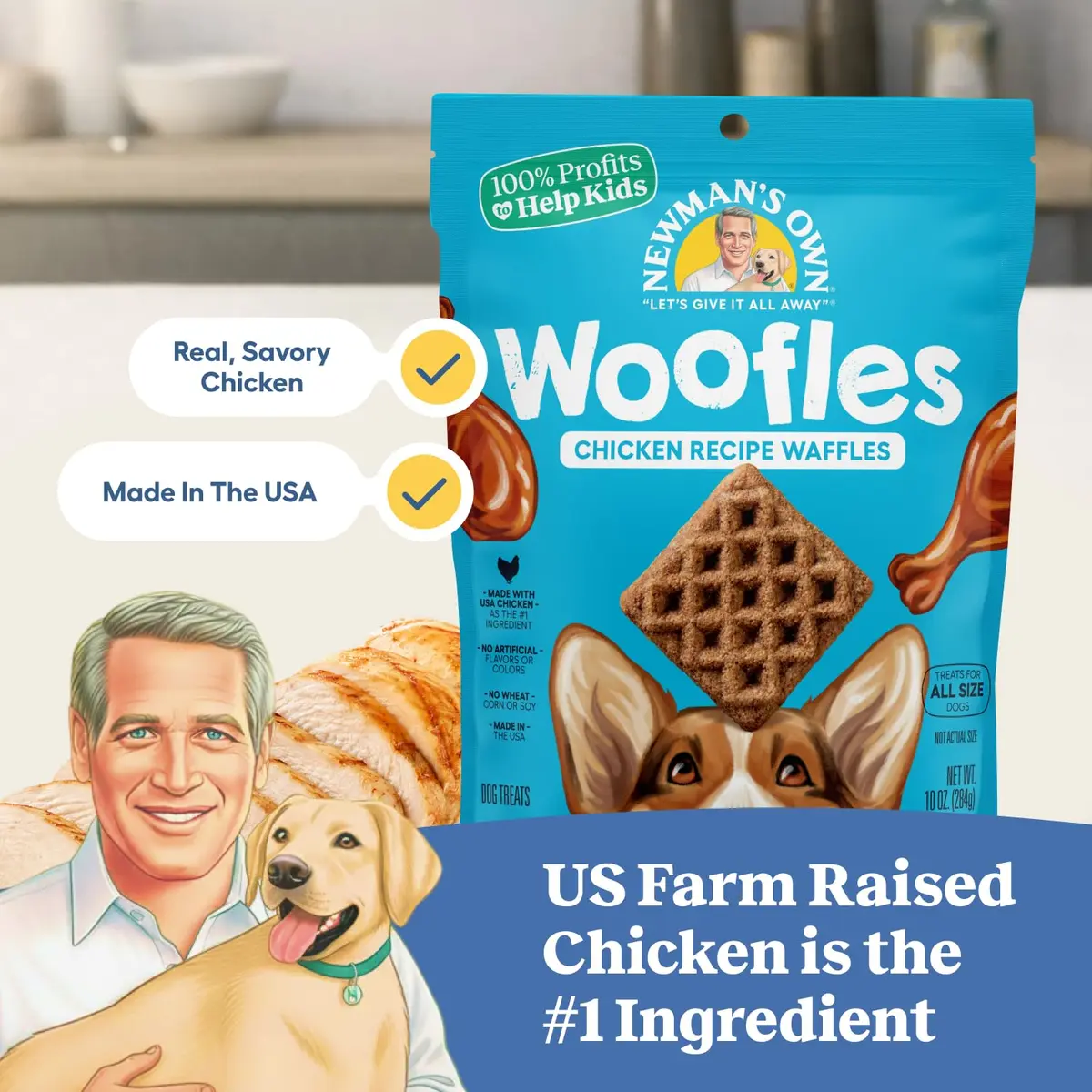 Newman's Own Chicken Recipe Woofles Waffle Dog Treats 10 oz | Wholesome U.S. Chicken Dog Snacks - view 2