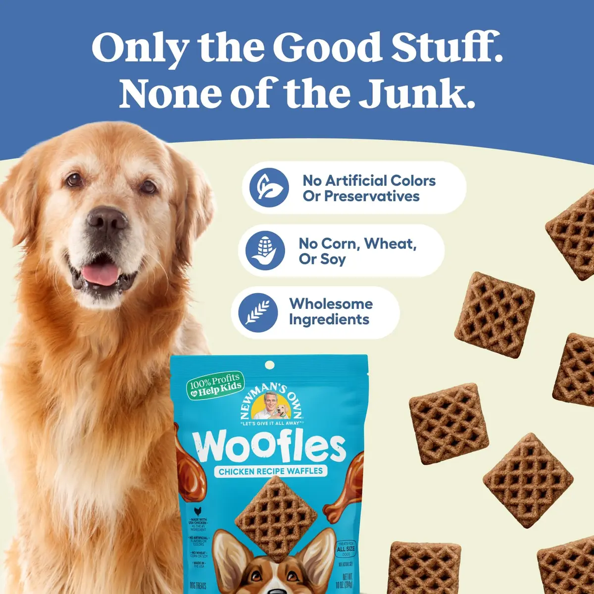 Newman's Own Chicken Recipe Woofles Waffle Dog Treats 10 oz | Wholesome U.S. Chicken Dog Snacks - view 3
