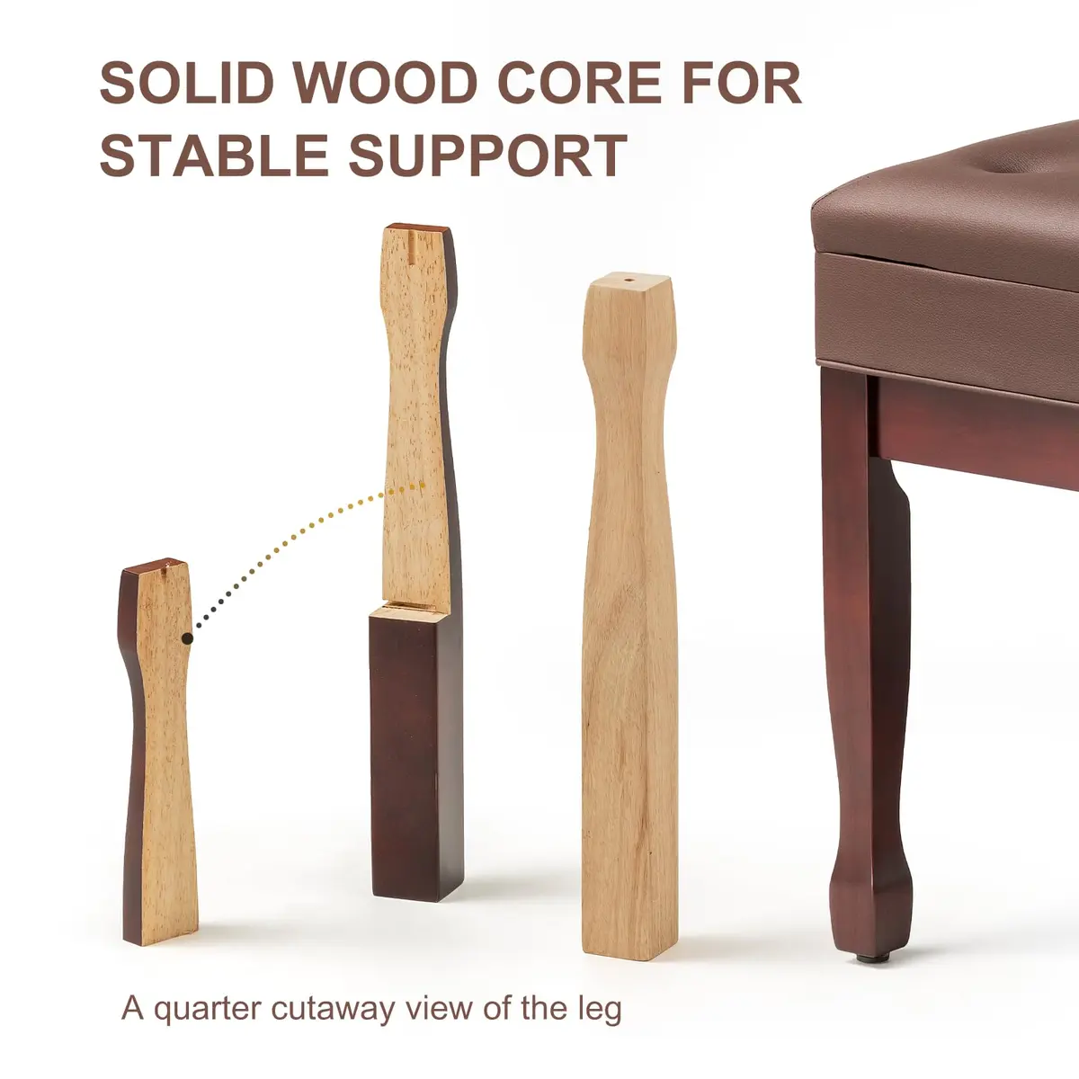 FILISITE Adjustable Height Piano Bench Stool with Music Storage (Brown) | 49cm-59cm Height Range - view 5