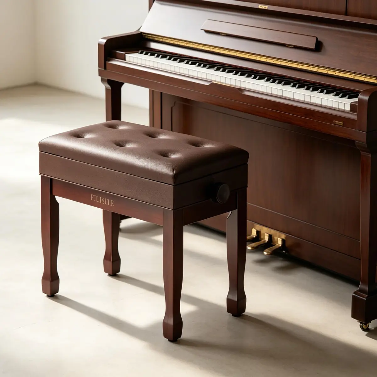 FILISITE Adjustable Height Piano Bench Stool with Music Storage (Brown) | 49cm-59cm Height Range - view 2