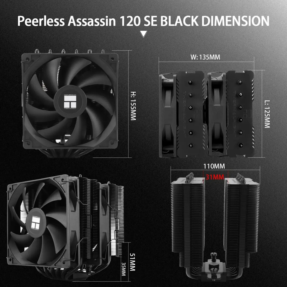 Thermalright Peerless Assassin 120 SE Black CPU Cooler, 6 Heat Pipes, Dual Towers & PWM Fans | LGA1700/AM5 Compatible - view 6