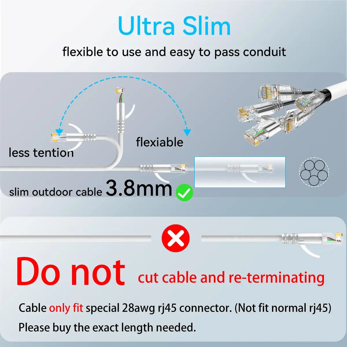 Sokqovt Cat6a Ethernet Cable Slim 25ft Outdoor Waterproof, 28AWG Pure Copper 10G 550MHZ for Indoor & Outdoor Use - view 5