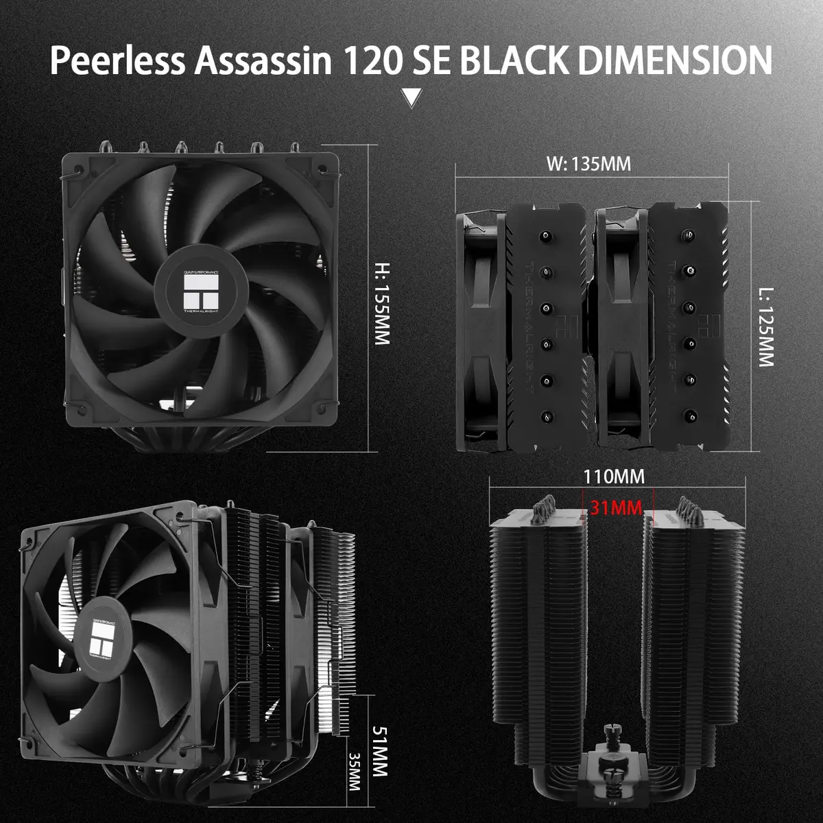 Thermalright Peerless Assassin 120 SE Black CPU Air Cooler 155mm | Dual 6 Heat Pipes, 1550RPM, AM4/AM5, Intel LGA 1700/115x/1200, No LED - view 6