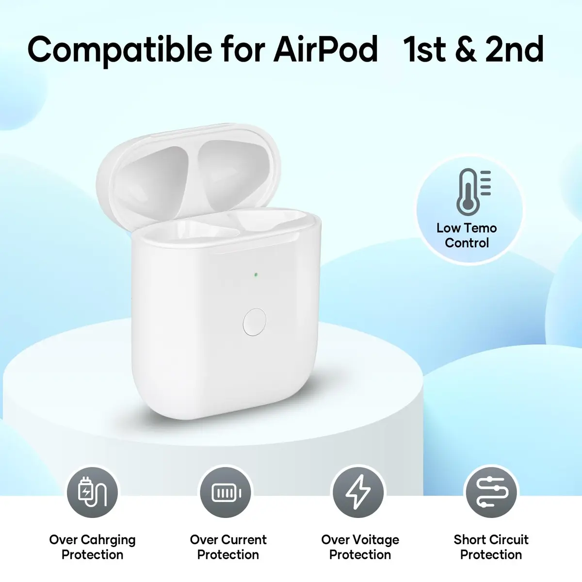 NOCRLG Replacement Charging Case for AirPods 1st & 2nd Gen 550mAh | Wireless Charging & Bluetooth Sync - view 2