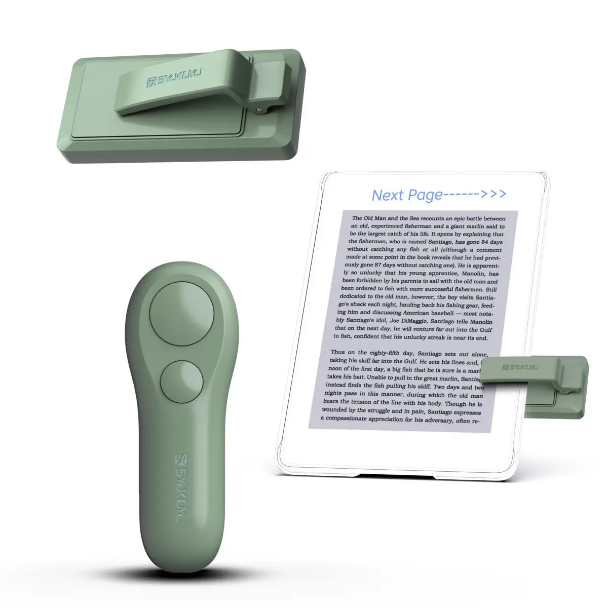 SK SYUKUYU RF Remote Control Page Turner for Kindle, iPad, iPhone, Android Tablets, Surface - Green | Hands-Free Reading & Photography - main product image