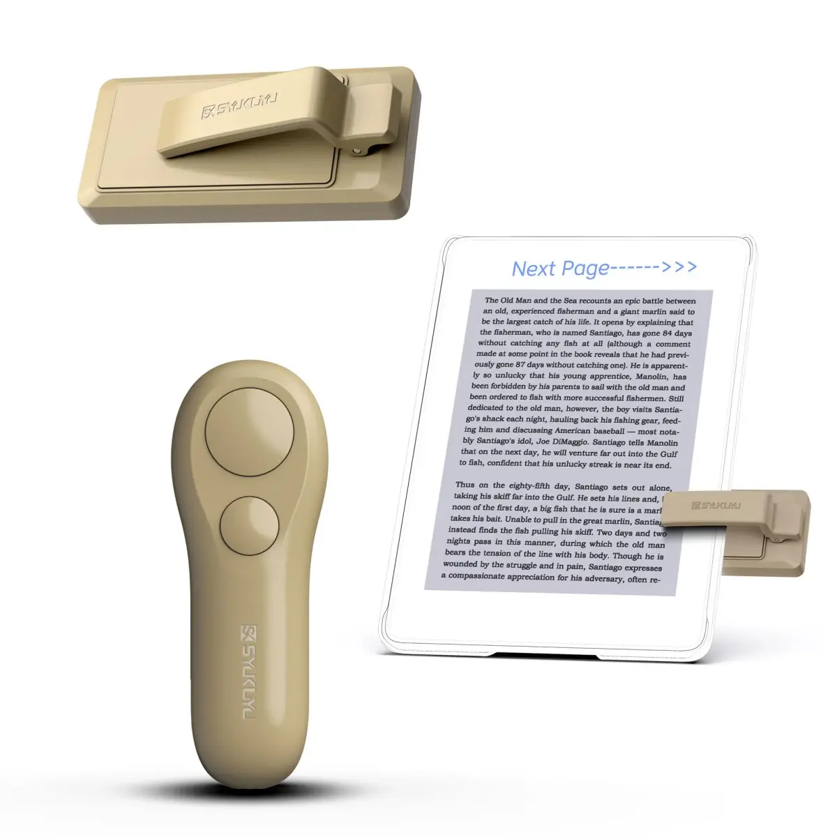 SK SYUKUYU RF Remote Page Turner for Kindle, iPad, Tablets & Phones | Light Brown, 30m Range - main product image