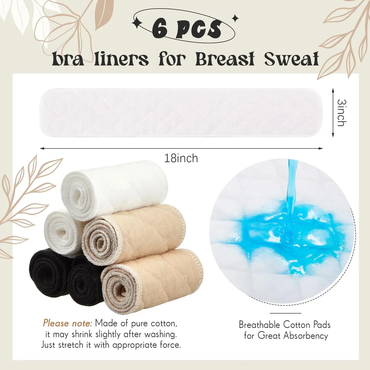 Toulite Cotton Bra Liners Sweat Pads Medium | Breathable, Reusable & Soft - view 2