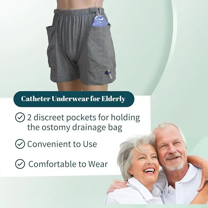 Lmaray Ostomy Drainage Bag Shorts for Men and Women 2XL | Discreet Urine Bag Pants - view 2