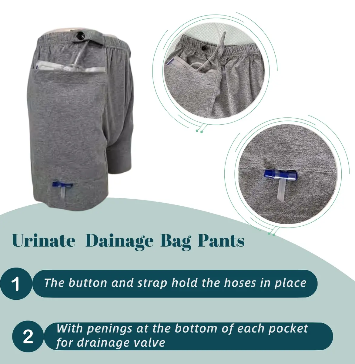 Lmaray Ostomy Drainage Bag Shorts for Men and Women 2XL | Discreet Urine Bag Pants - view 4