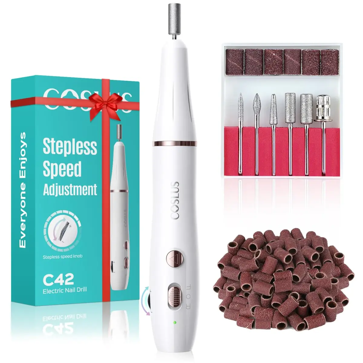 COSLUS Cordless Electric Nail Drill Machine White | Stepless Speed Knob for Acrylic Gel Dip Powder Polish, Professional Portable Manicure Pedicure Kit Rechargeable (5V Input, 6 Hours Use) - main product image