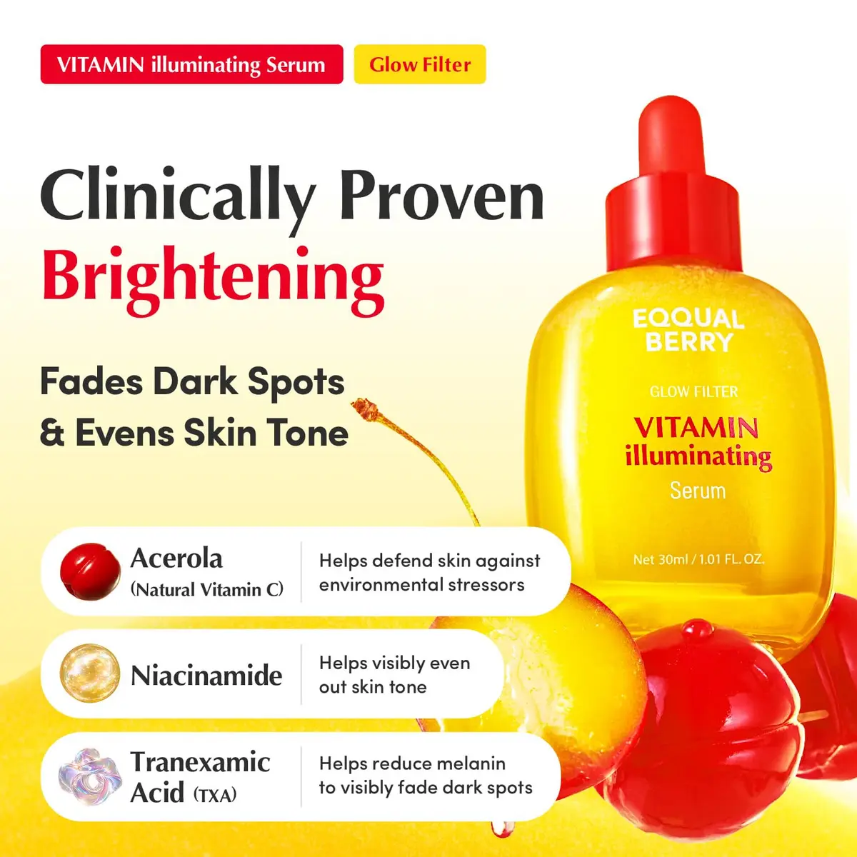 EQQUALBERRY Vitamin Illuminating Serum 30ml (1.01 fl oz) | Niacinamide 4% & TXA for Face Glow - view 3