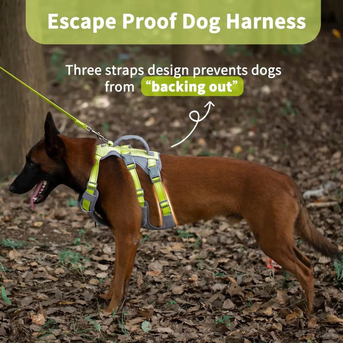 Huntboo Escape Proof Dog Harness with Lift Handle, Bright Green L | Breathable, Reflective, Adjustable Vest for Large Dogs - view 2