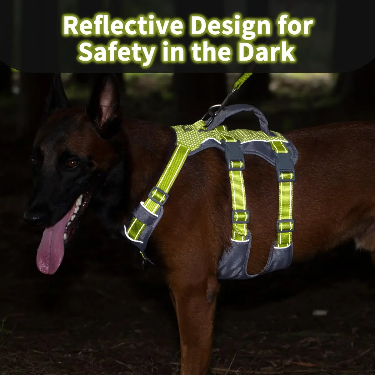 Huntboo Escape Proof Dog Harness with Lift Handle, Bright Green L | Breathable, Reflective, Adjustable Vest for Large Dogs - view 3