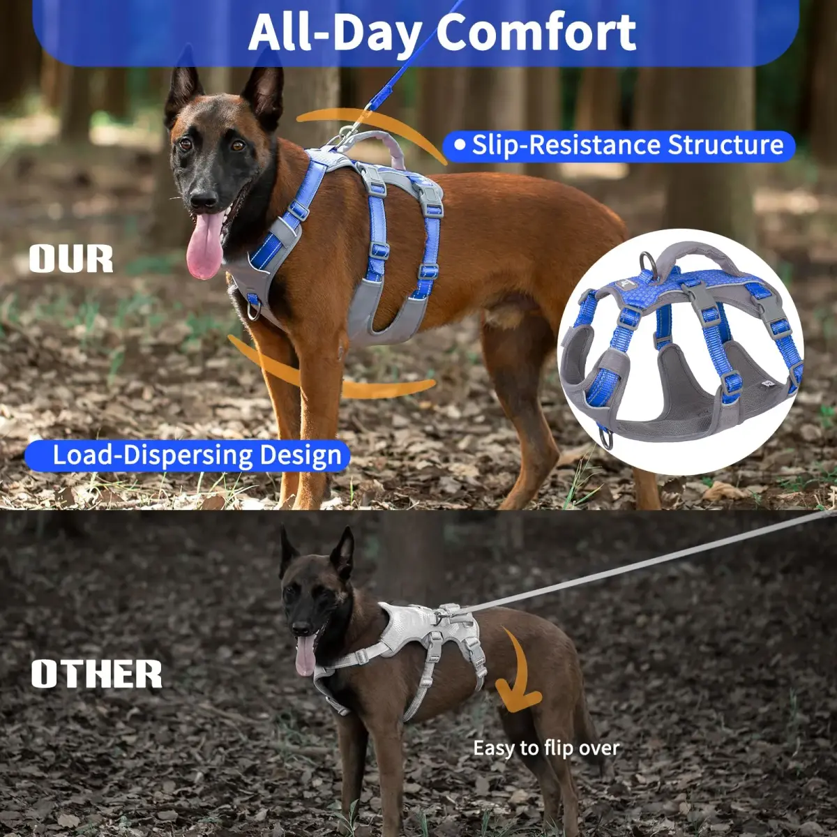 Huntboo Escape Proof Dog Harness with Lift Handle, Sea Blue M | Breathable, Reflective, Adjustable Vest for Small, Medium, Large Dogs - view 5