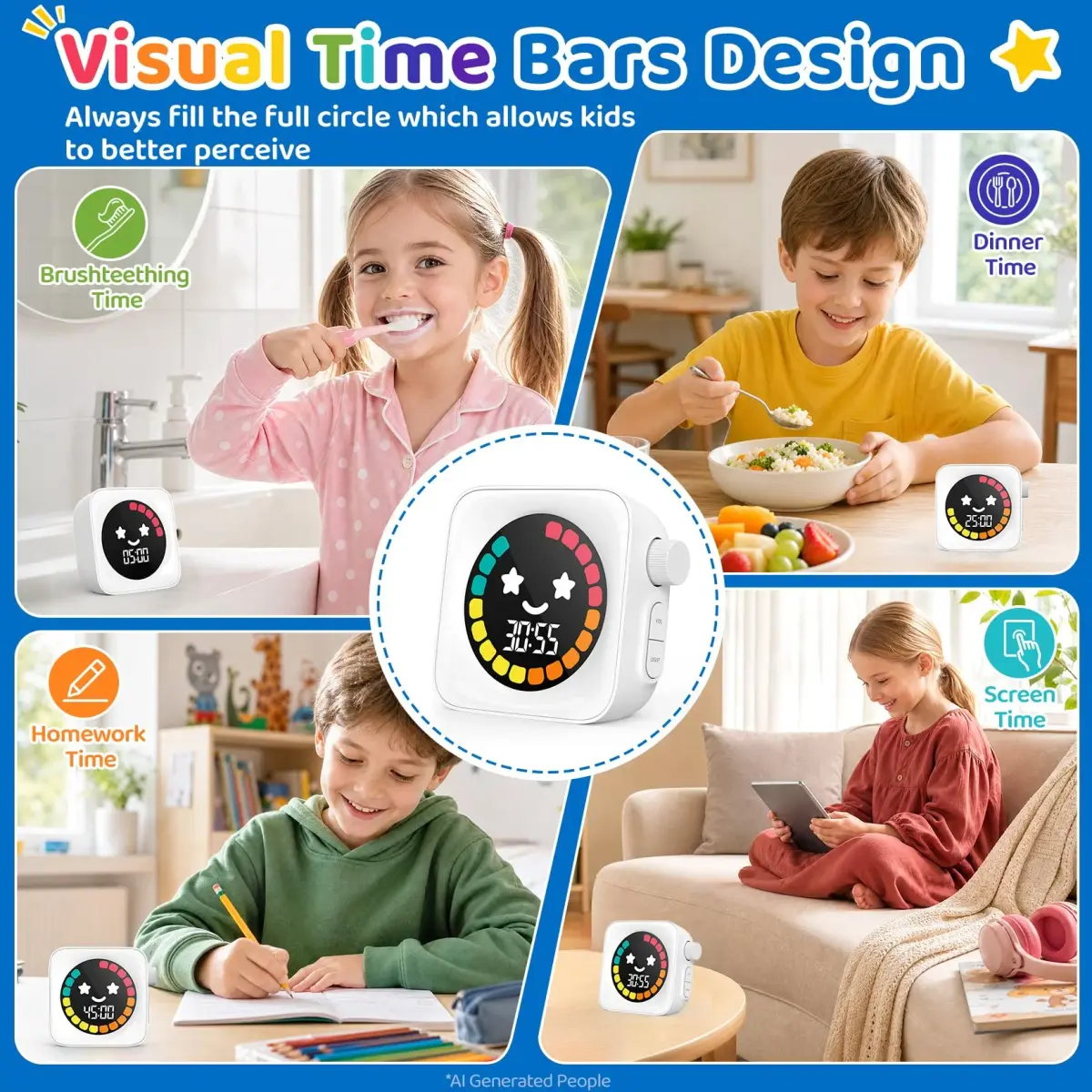 HAUKINIX White Visual Timer for Kids ADHD, 99-min Digital Countdown/Stopwatch Timer, 7.4cm x 7.4cm x 1.8cm (3" x 3" x 0.7") | Time Management Tool for Autism Homeschool Study Teaching - view 5
