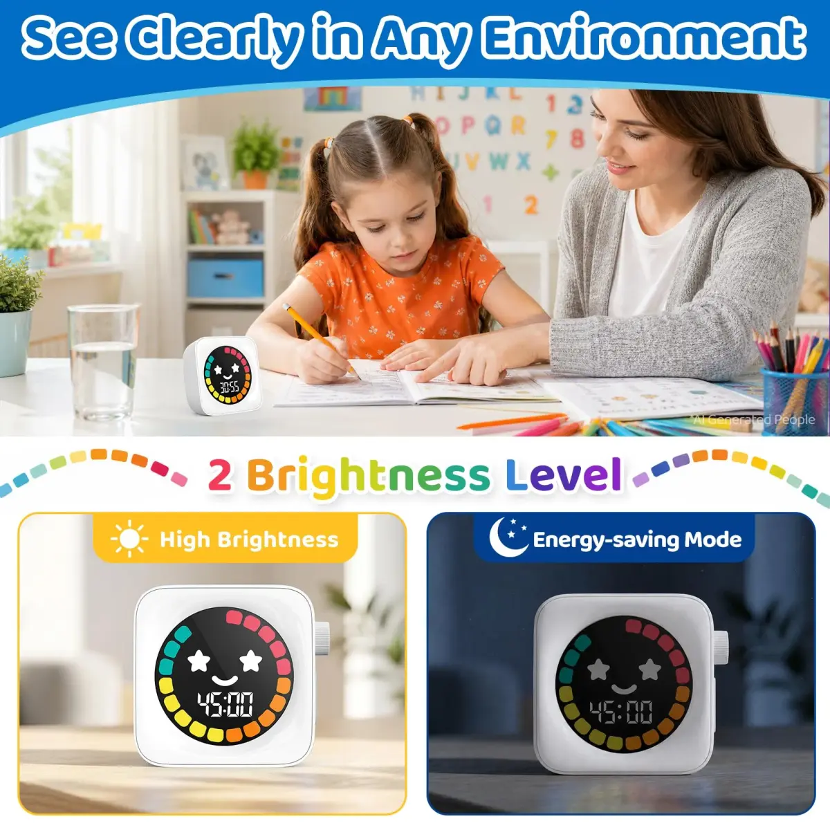 HAUKINIX White Visual Timer for Kids ADHD, 99-min Digital Countdown/Stopwatch Timer, 7.4cm x 7.4cm x 1.8cm (3" x 3" x 0.7") | Time Management Tool for Autism Homeschool Study Teaching - view 7