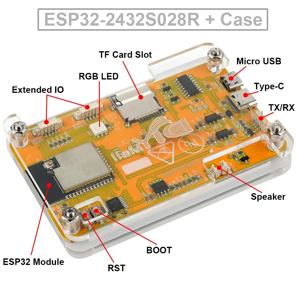 DIYmalls 2.8 inch ESP32-2432S028R Display Resistive Touchscreen LCD + Case | 320x240 TFT with 5V Power - view 3