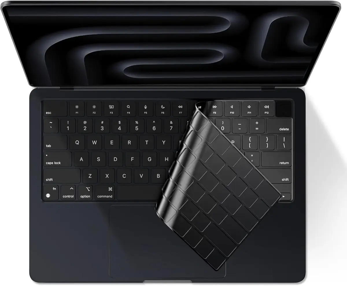 EooCoo Keyboard Cover for MacBook Pro 14/16, Air 13/15, Neo 13 Black Clear | Fits US Layout Models - main product image