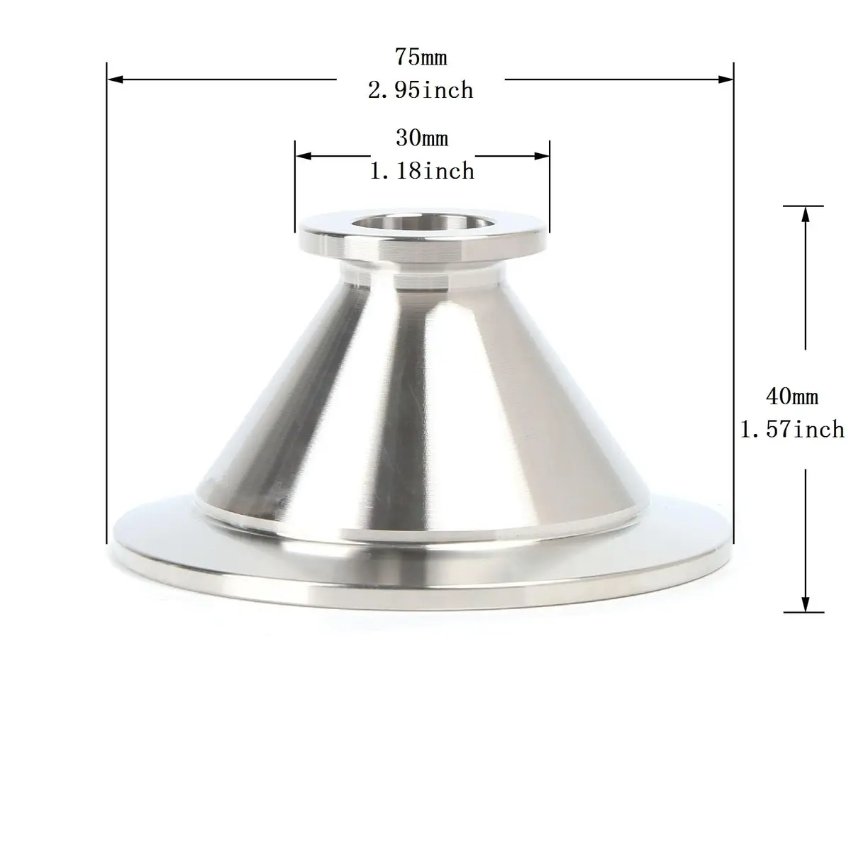 QMINOX SS304 Vacuum Conical Reducer KF adaptor fittings KF-50 to KF-16 | Stainless Steel Vacuum Fitting - view 2