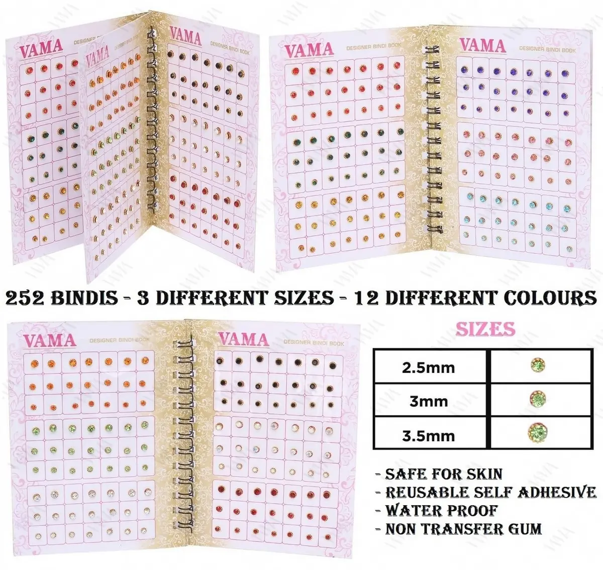 VAMA Multicolour Small Stone Indian Bindis Booklet 252 Pcs | Traditional Face Jewelry for Festivals & Parties - view 3