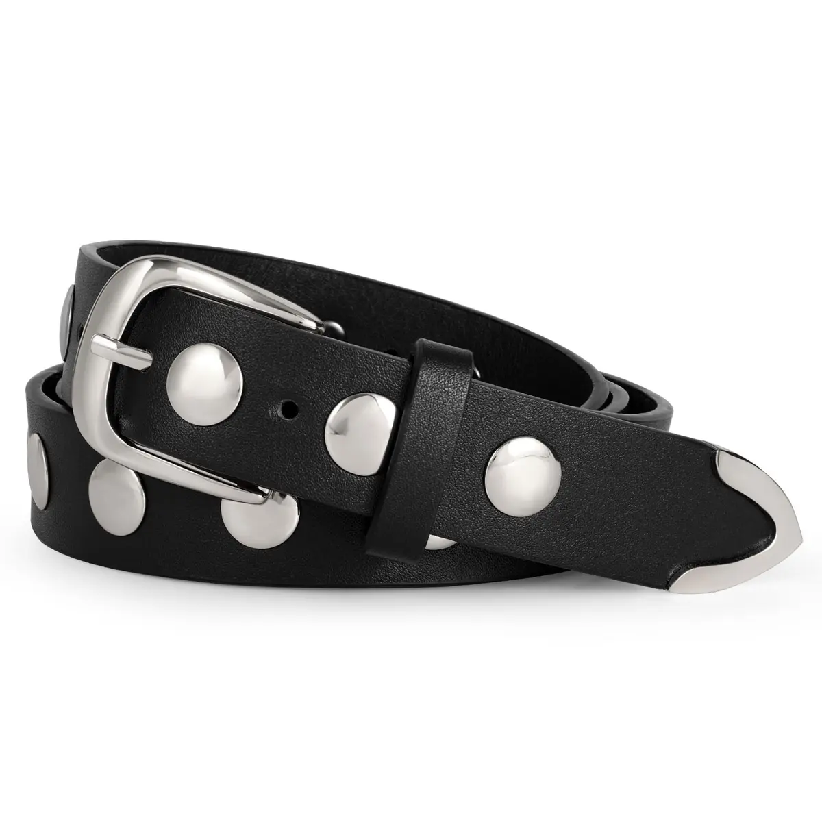 WERFORU Women's Studded Leather Belt with Gold Buckle for Jeans & Dresses, 31"-35" Waist Adjustable | Punk Fashion Accessory - main product image