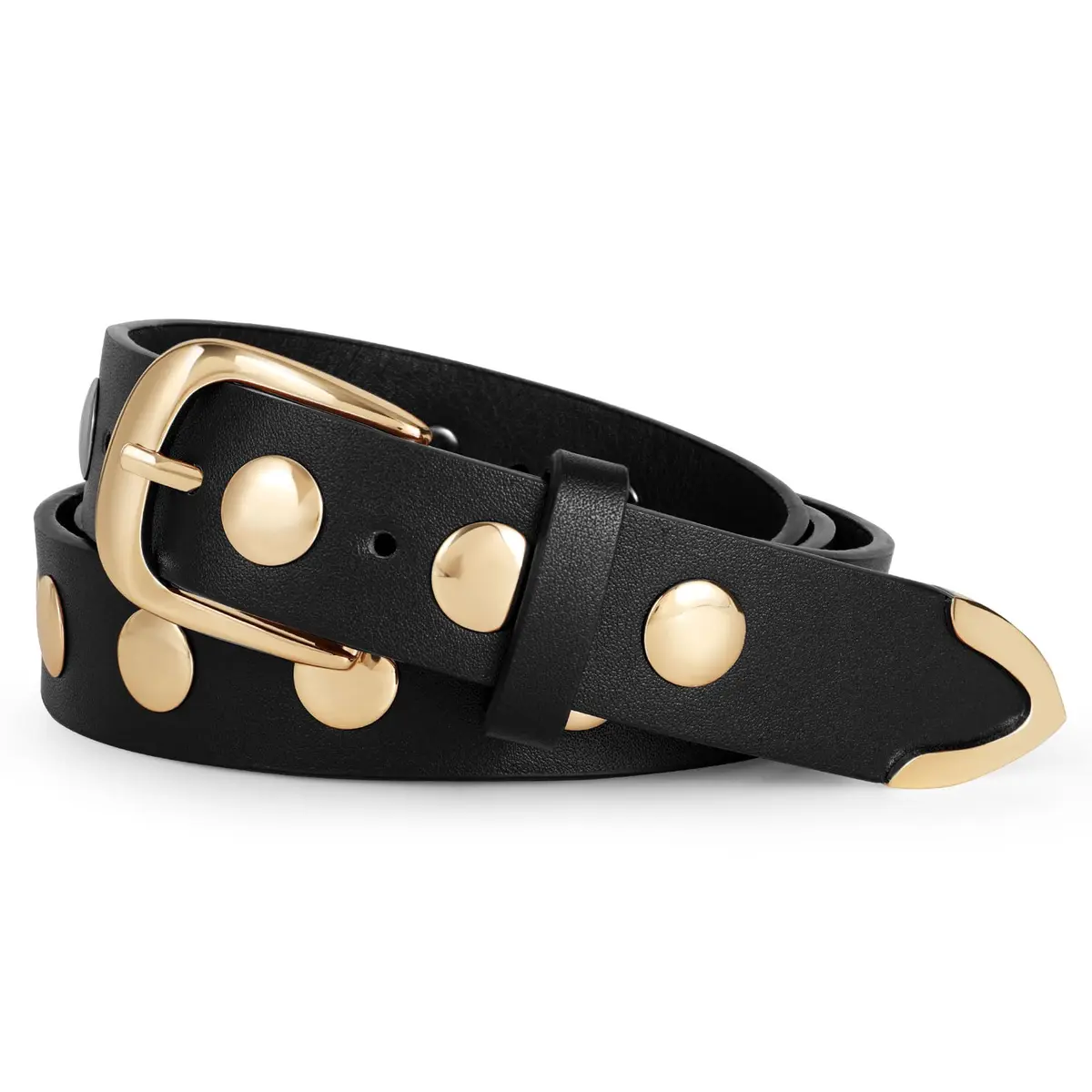 WERFORU Women's Studded Leather Belt with Gold Buckle, 42"-45" Waist Adjustable | Punk Fashion Style - main product image