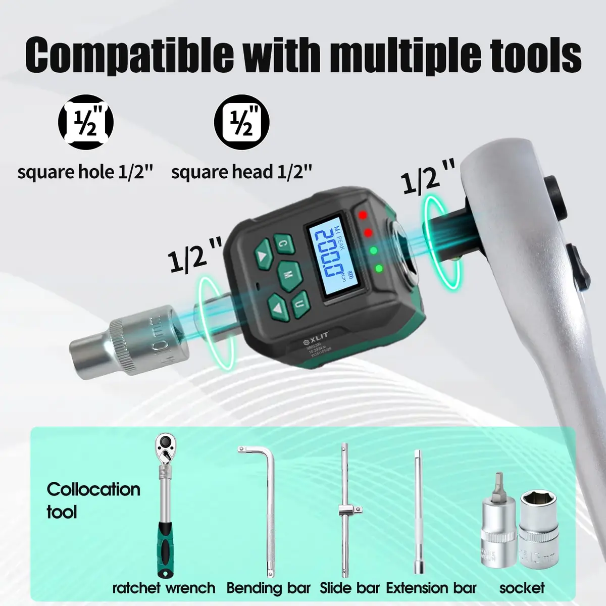 XLIT 1/2" Digital Torque Wrench Adapter 4.4-147.5 ft-lb (6-200 Nm) | High-Accuracy Automotive Tool - view 2