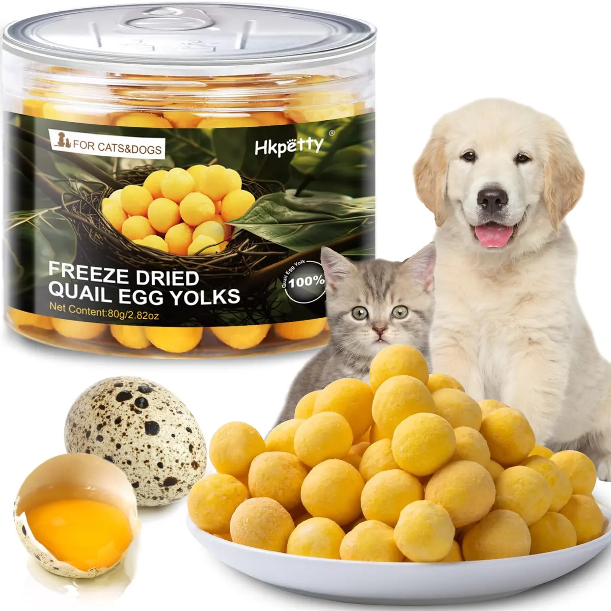 Hkpetty Freeze Dried Cats and Dogs Treats Quail Egg Yolk 1 Count | Natural Wholesome Pet Snack - main product image