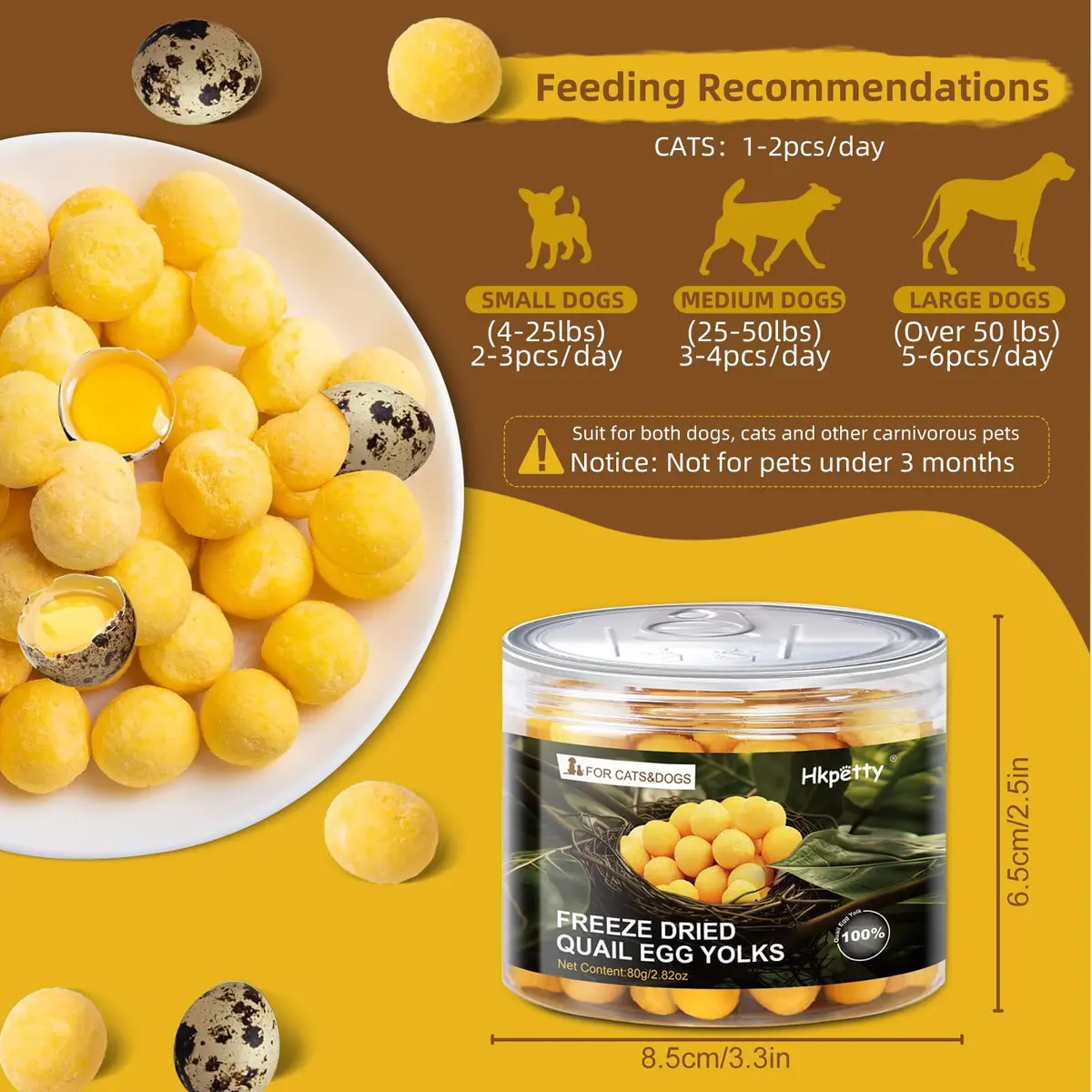 Hkpetty Freeze Dried Cats and Dogs Treats Quail Egg Yolk 1 Count | Natural Wholesome Pet Snack - view 2