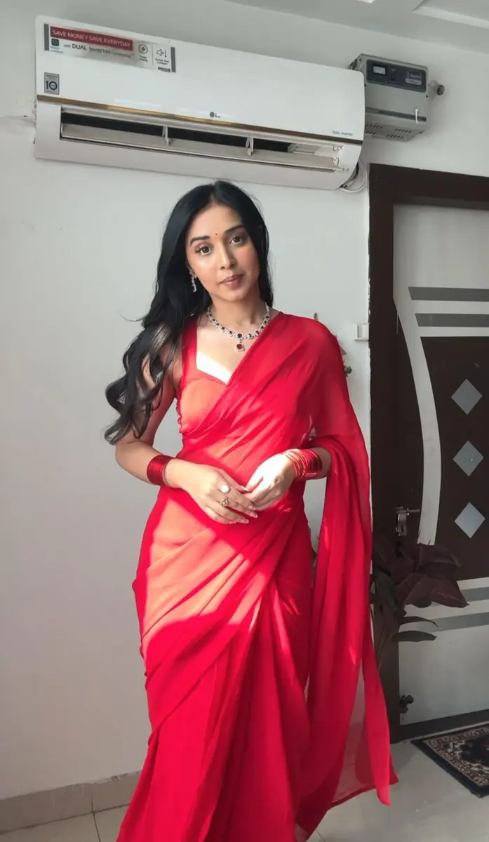 StyleScope Women's Ready-to-Wear Georgette Saree with Unstitched Blouse Piece, Pure Red, 5.5m (18 ft) | Festival & Party Wear - view 5