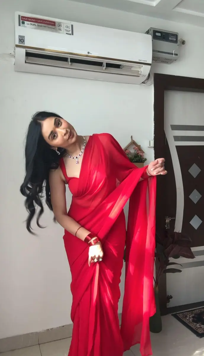 StyleScope Women's Ready-to-Wear Georgette Saree with Unstitched Blouse Piece, Pure Red, 5.5m (18 ft) | Festival & Party Wear - view 3