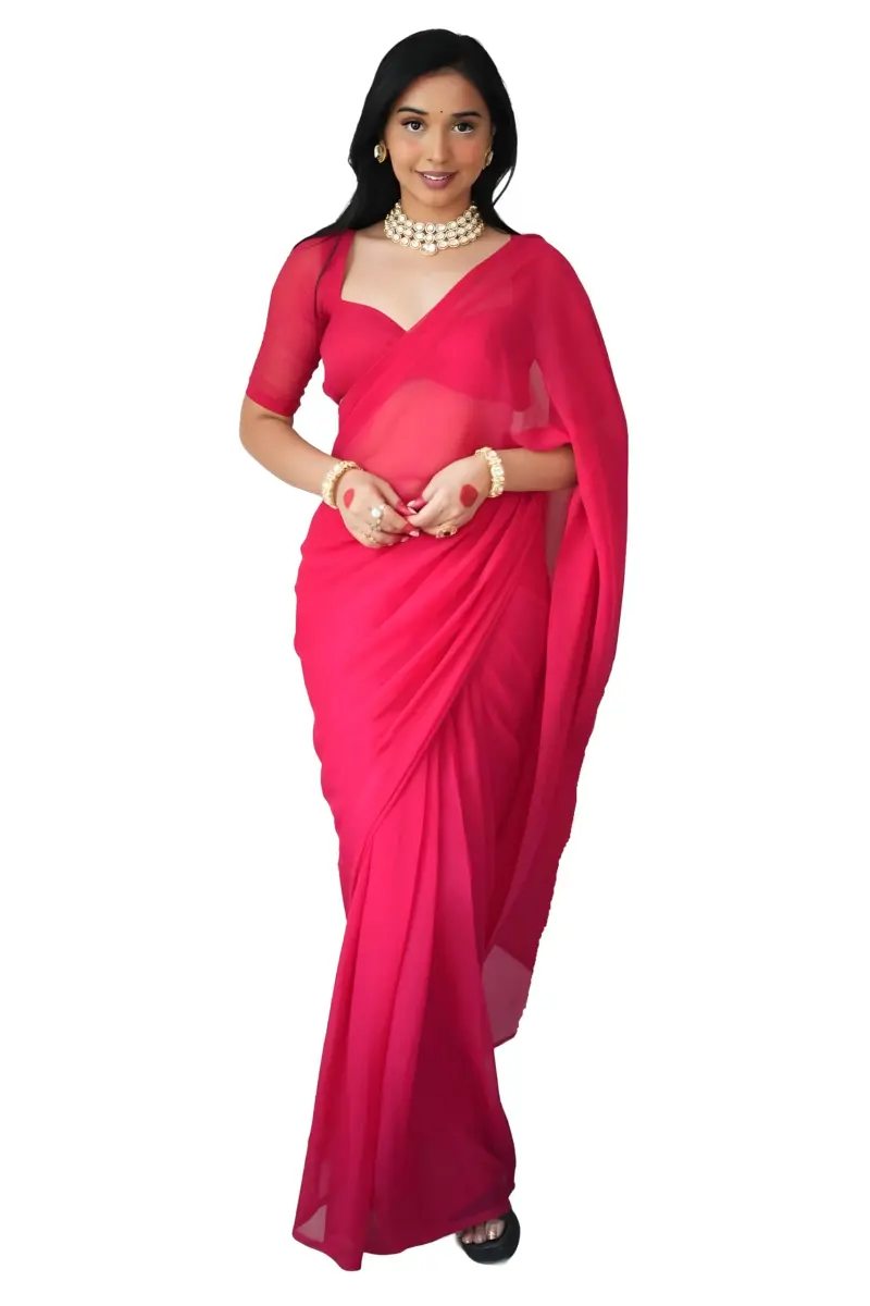 StyleScope Women's Kalki Pink Georgette Ready-to-Wear Saree with Unstitched Blouse Piece | 156 cm (5.5 ft) Length - main product image