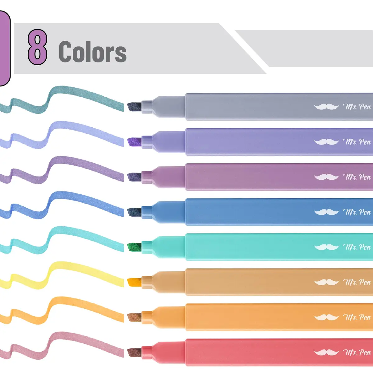 Mr. Pen Aesthetic Highlighters No Bleed, 8 Pack, Assorted Pastel Colors | Chisel Tip, Fast Dry, Journaling & School Supplies - view 2