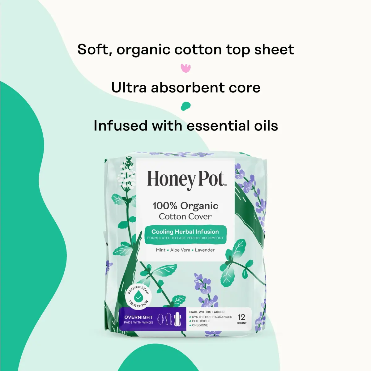 The Honey Pot Company Organic Herbal Infused Overnight Pads with Wings, 48 Count | Cooling Sensation for Feminine Care - view 4