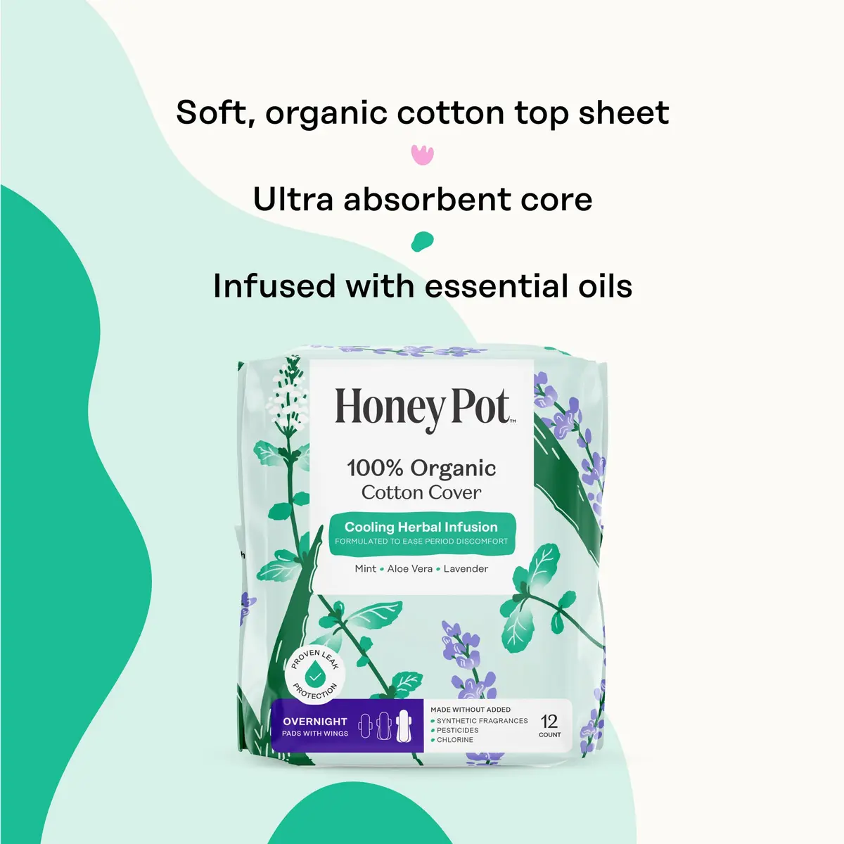 The Honey Pot Company Cooling Herbal Overnight Pads 48 Count (1.7 kg) | Gynecologist & Dermatologist Tested - view 4