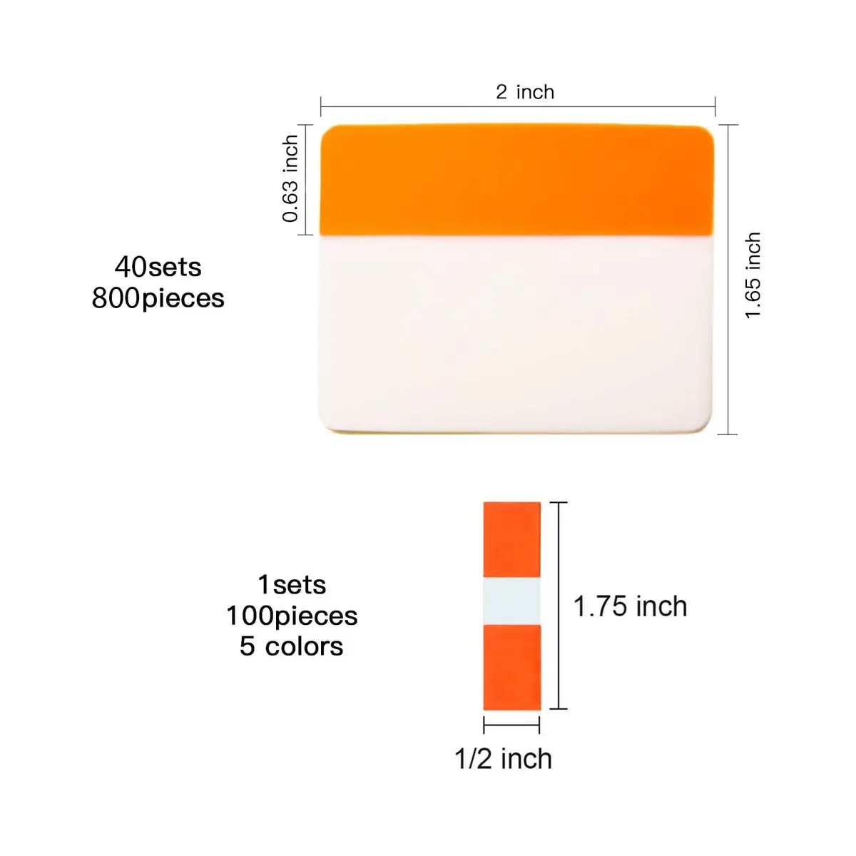 ELII 900 Pcs 2 Inch Sticky Index Tabs & 100 Pcs 0.5 Inch Tabs | Writable, Repositionable, 10 Neon Colors - view 2