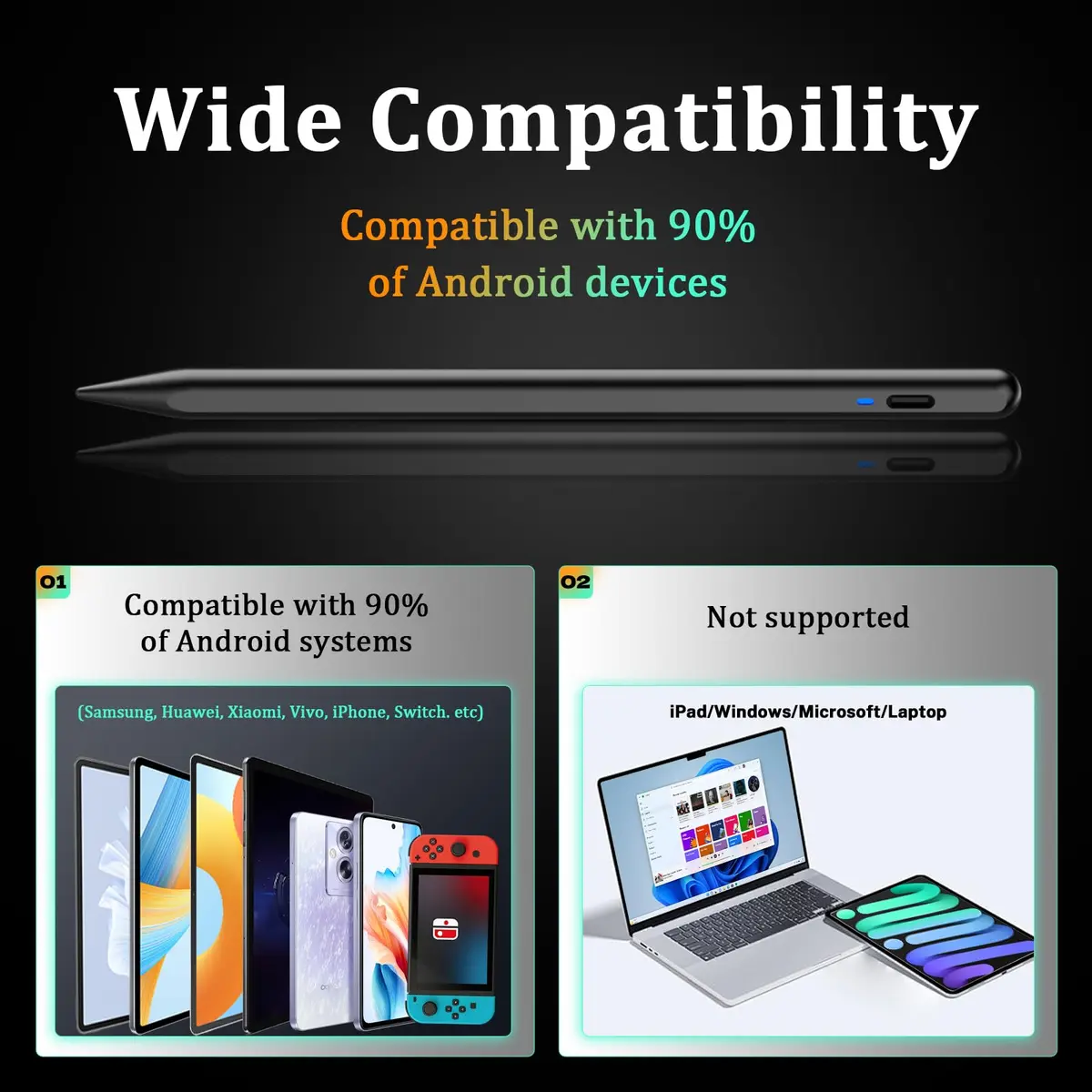 CMARS Stylus Pen for Android/Samsung A11+/A9+ | Universal Android & iPhone Compatibility, 16.5cm, Black - view 2