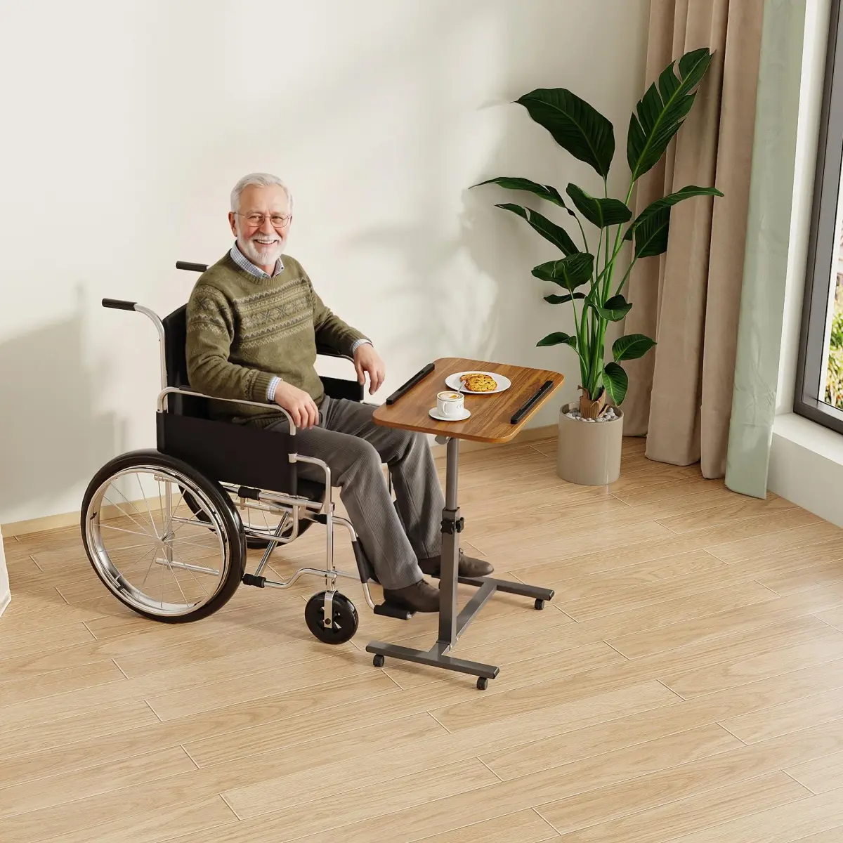 Furist Adjustable Laptop Lap Desk with Wheels & Mouse Pad, Light Walnut 92cm (36.2") | Mobile Overbed Table for Home & Hospital - view 5
