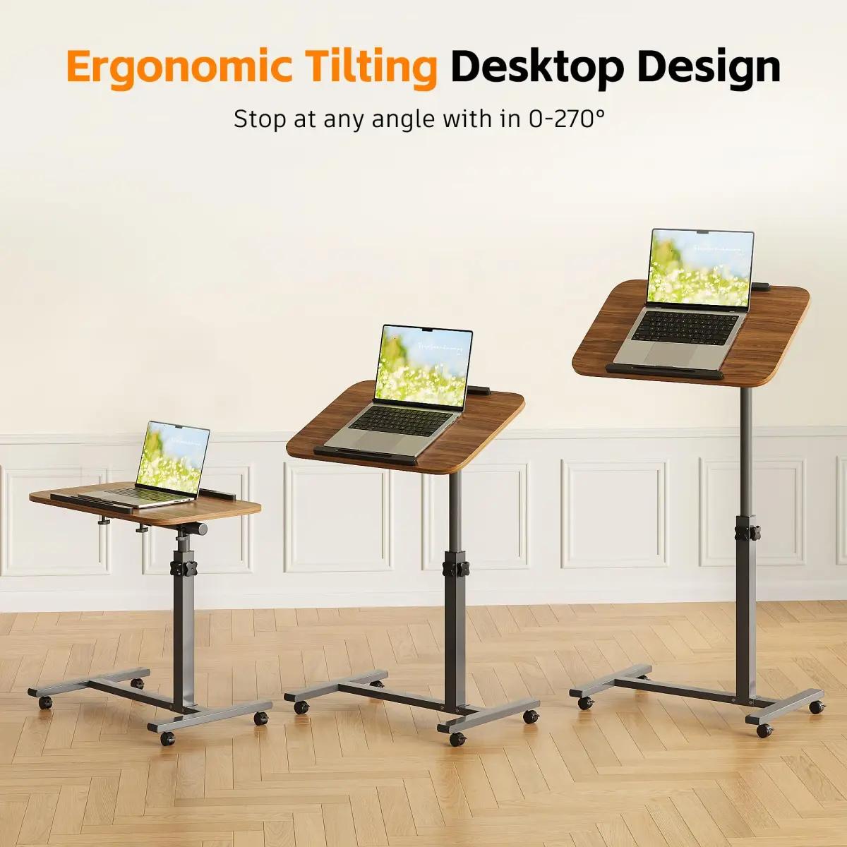 Furist Adjustable Laptop Lap Desk with Wheels & Mouse Pad, Light Walnut 92cm (36.2") | Mobile Overbed Table for Home & Hospital - view 7