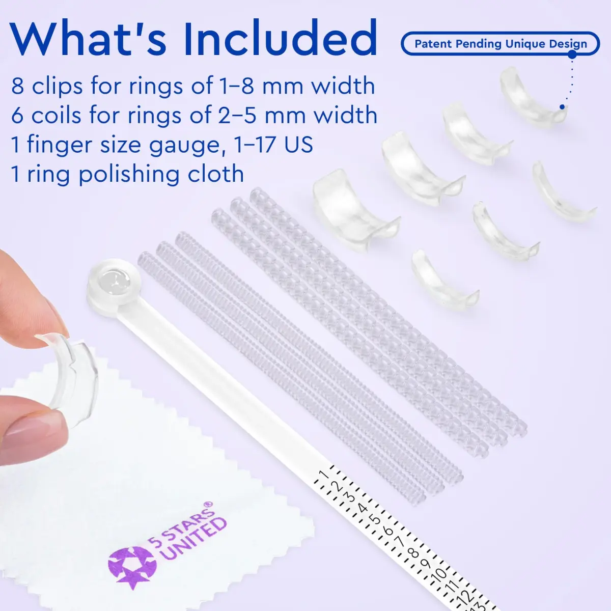 5 STARS UNITED Ring Sizers for Loose Rings - 15-Piece Kit with US Sizes 1-17 Gauge & Adjusters | Secure Fit for All Rings - view 2