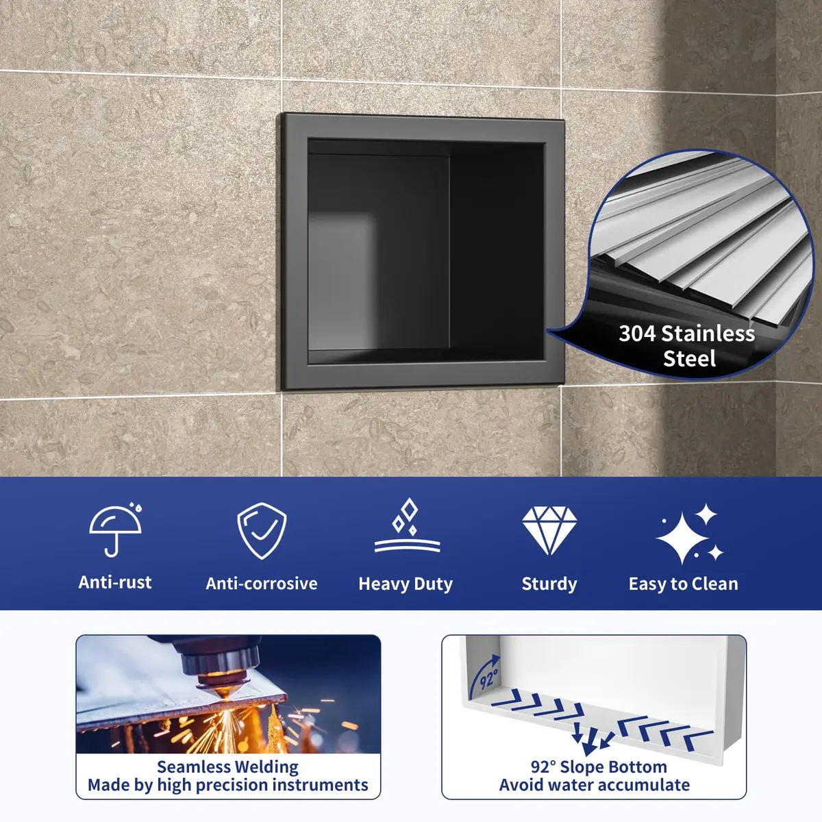 Bernkot Shower Niche, Wall Shower Stool Niche for Bathroom | Rust-Resistant Stainless Steel, Easy Maintenance, Space-Efficient - view 2