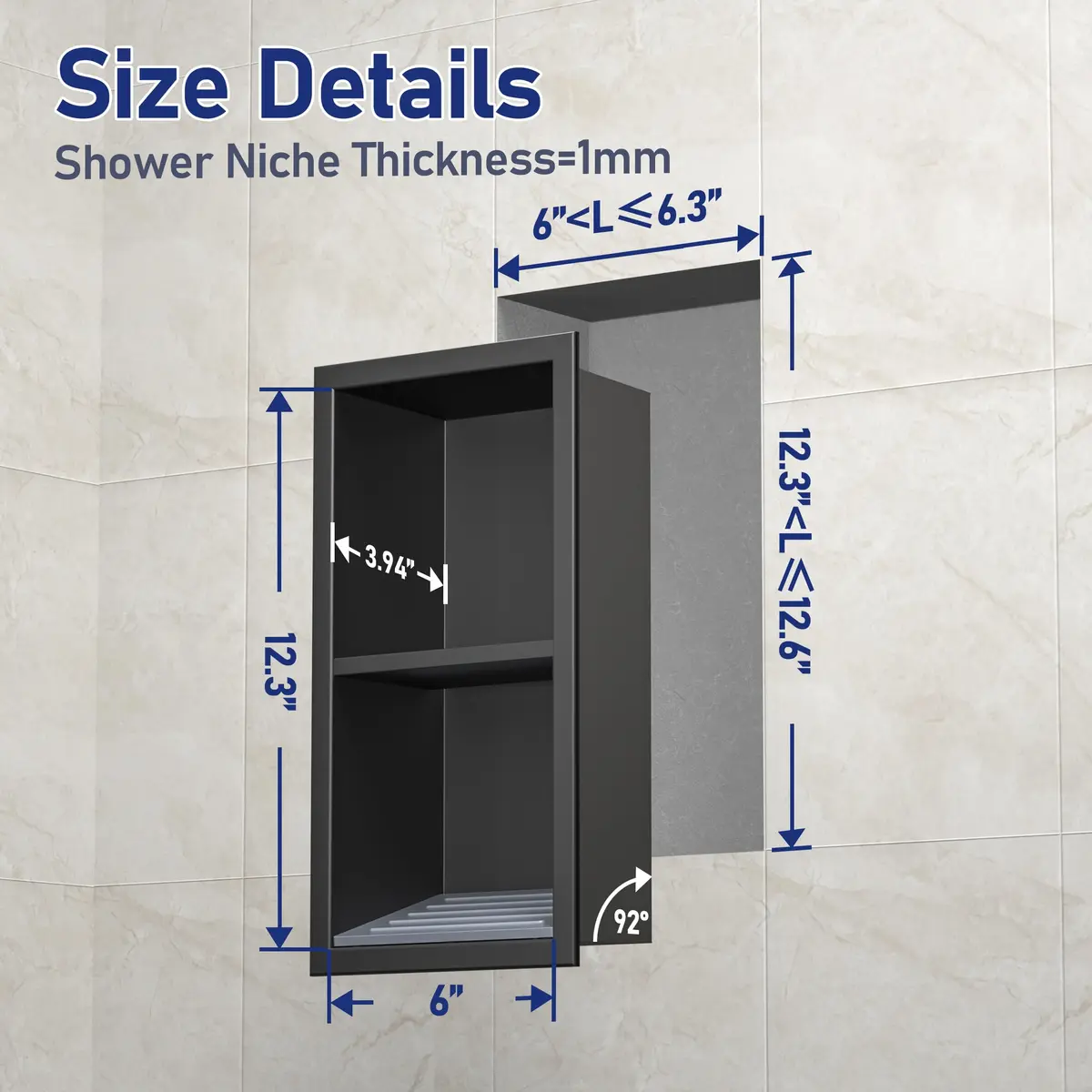 Bernkot Shower Niche, Wall Recessed Shelf for Bathroom 30.4cm x 15.2cm | Rust-Resistant Stainless Steel - view 5