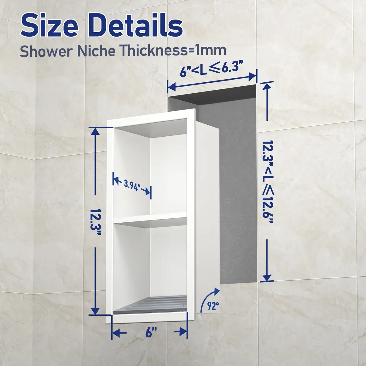 Bernkot Shower Niche, Wall Shower Stool Niche for Bathroom | Rustproof AISI 304 Steel, No Tile Needed (70-120 chars) - view 7