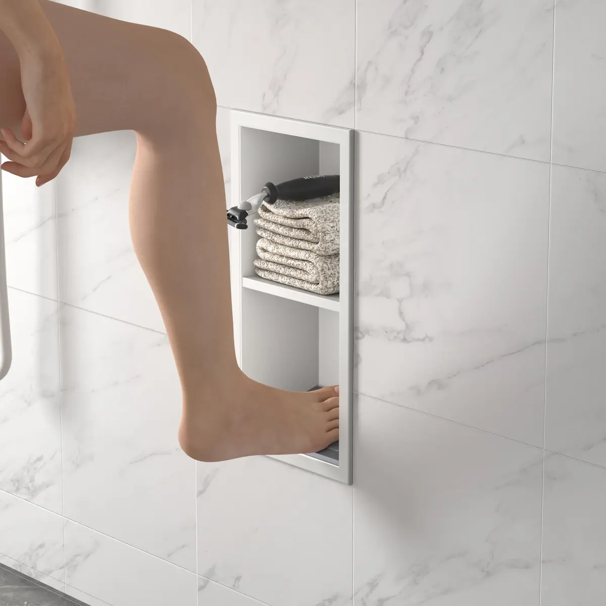 Bernkot Shower Niche, Wall Shower Stool Niche for Bathroom | Rustproof AISI 304 Steel, No Tile Needed (70-120 chars) - main product image