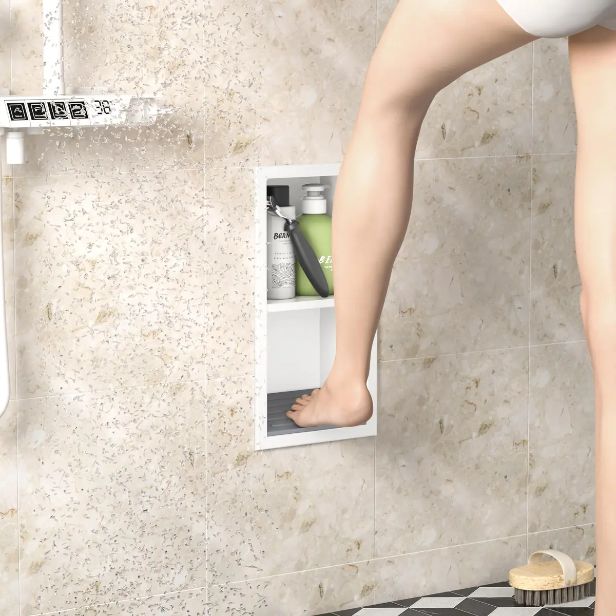 Bernkot Shower Niche, Wall Shower Stool Niche for Bathroom | Rustproof AISI 304 Steel, No Tile Needed (70-120 chars) - view 9