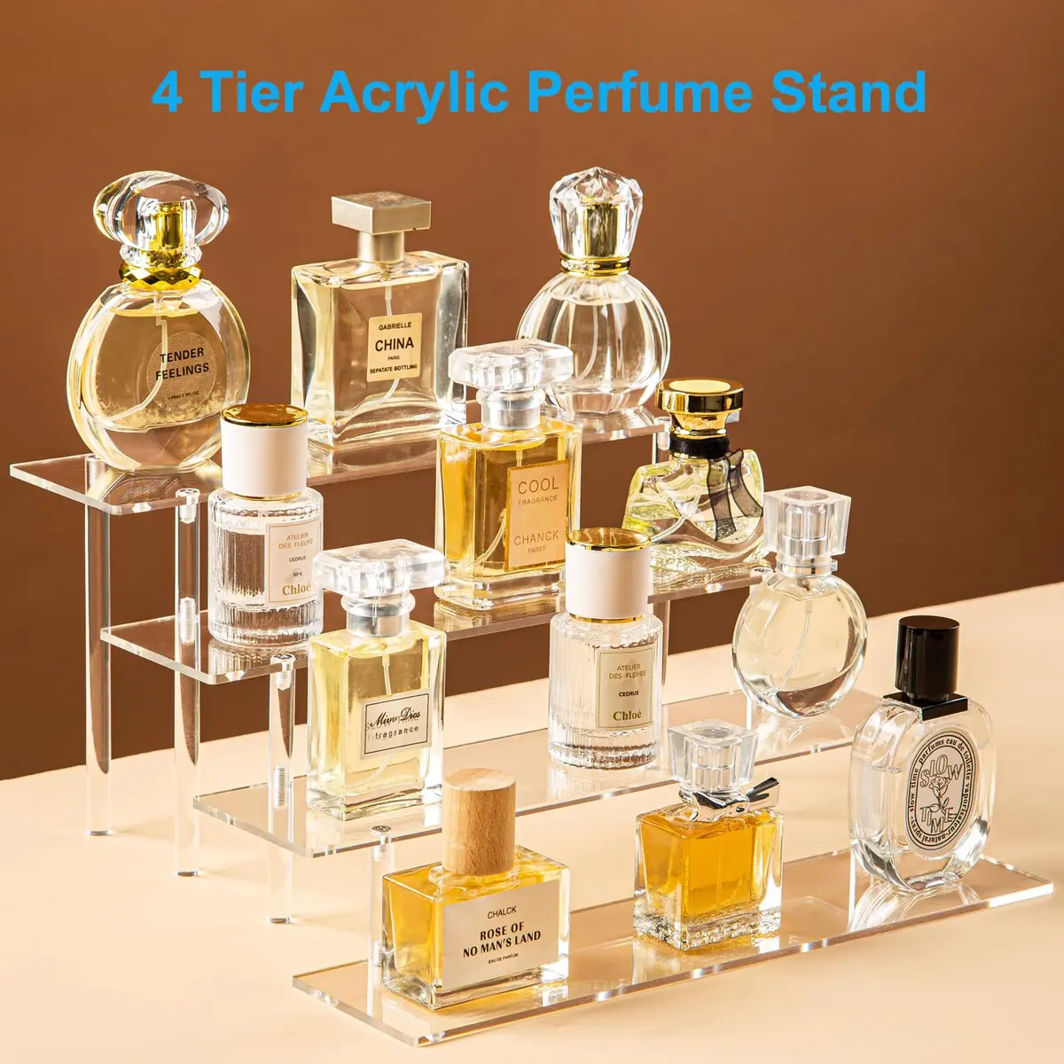 HENABLE 4 Tier Acrylic Perfume Organizer Stand, Clear Display Risers for Perfume, Cologne, Cosmetic, Skincare, Funko POP, Dessert Display, Cupcake Stand Holder - view 2