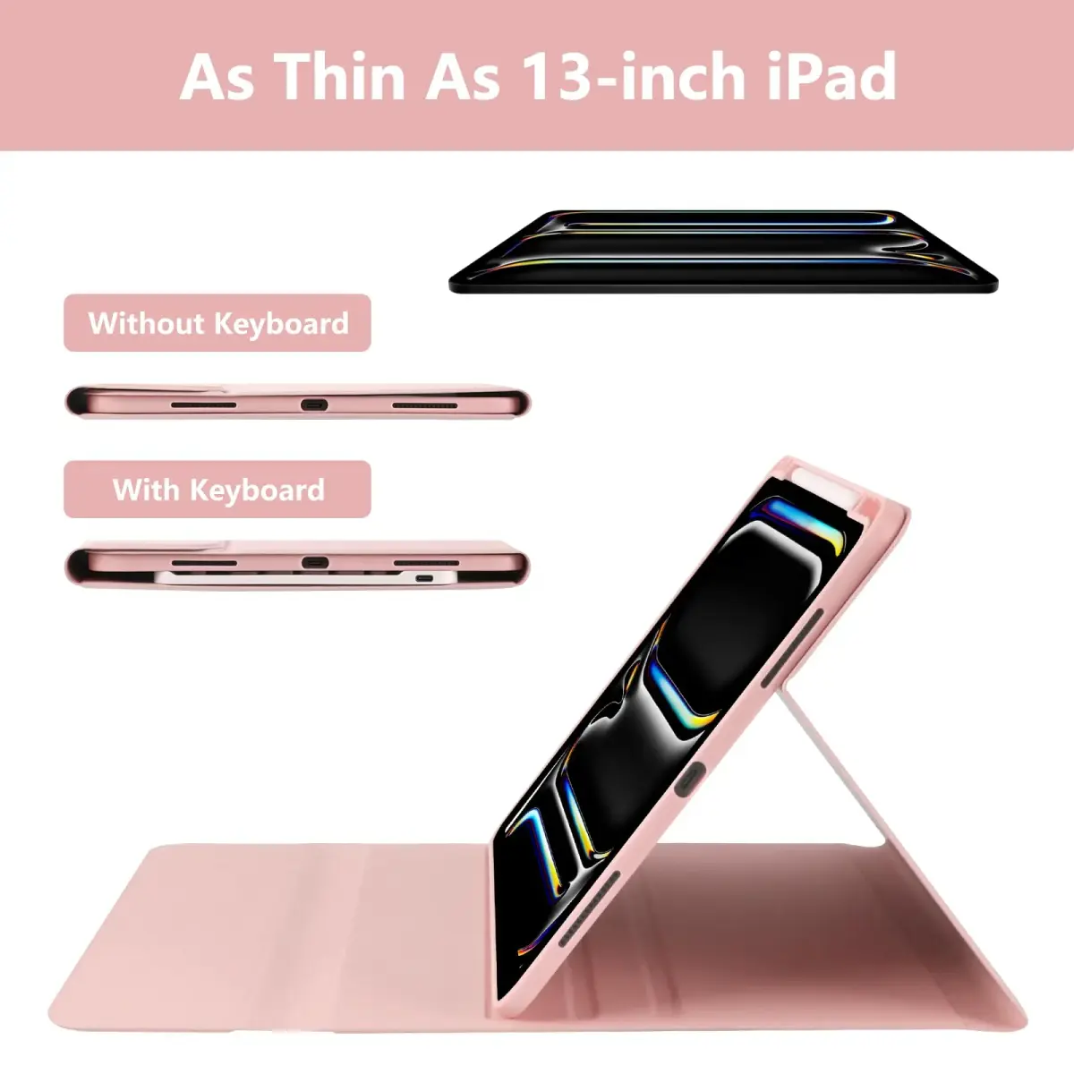 aMZCaSE iPad Pro 13-inch Case with Keyboard (M5/M4) 2025/2024, Detachable Bluetooth Keyboard Folio with Pencil Holder, Light Pink - view 4