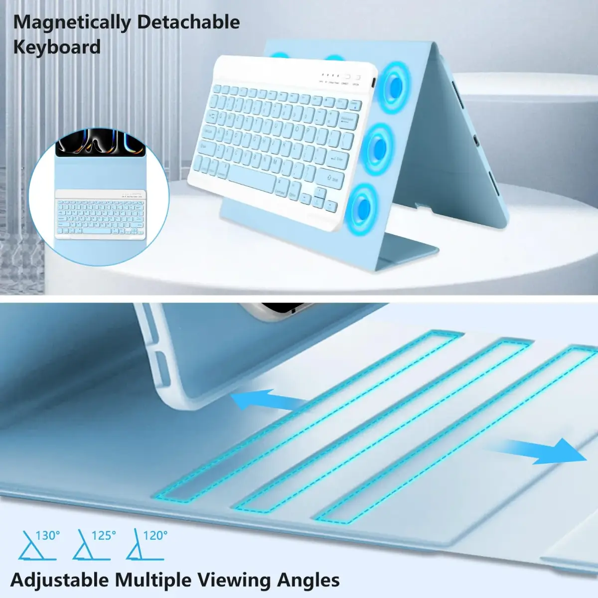 aMZCaSE for iPad Pro 13 inch Case with Keyboard (M5/M4) 2025/2024, Detachable Folio Stand Cover | Light Blue - view 5